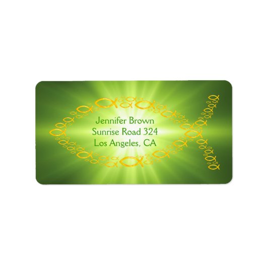 Christelijke vis groen adreslabel etiket (Voorkant)