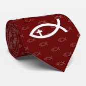 Christelijke vis met Crucifix Dark Red Stropdas (Opgerold)