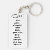 Christelijke vis Romeinen 1:16 aangepaste bijbel v Sleutelhanger (achterkant)