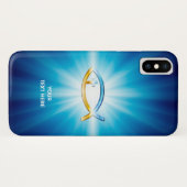 Christelijke visblauwe achtergrond | Unieke cadeau Case-Mate iPhone Case (Achterkant (horizontaal))