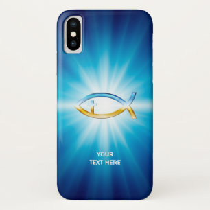 Christelijke visblauwe achtergrond Unieke cadeau iPhone X Hoesje