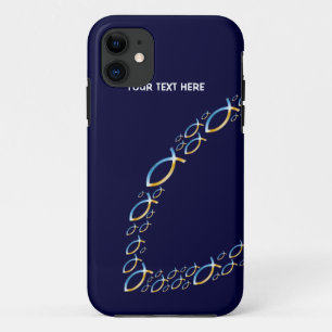 Christelijke vissymbolen op blauwe achtergrond iPhone 11 hoesje