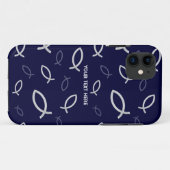 Christelijke vissymbolen op blauwe achtergrond Case-Mate iPhone case (Achterkant (horizontaal))