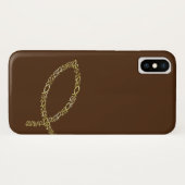 Christelijke vissymbolen op bruin Case-Mate iPhone case (Achterkant (horizontaal))