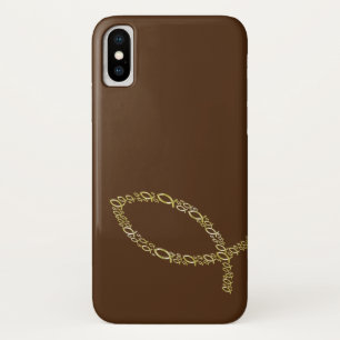 Christelijke vissymbolen op bruin Case-Mate iPhone case