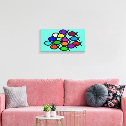Christelijke vissymbolen - Rainbow - Canvas Afdruk (Insitu (Woonkamer))