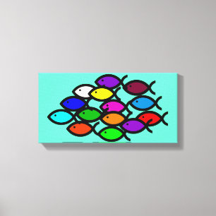 Christelijke vissymbolen - Rainbow - Canvas Afdruk