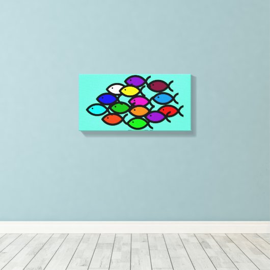 Christelijke vissymbolen - Rainbow - Canvas Afdruk (Insitu (Houten vloer))