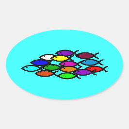 Christelijke vissymbolen - Rainbow - Ovale Sticker