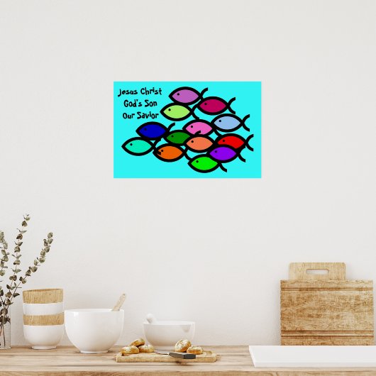 Christelijke vissymbolen - Rainbow - Poster (Keuken)