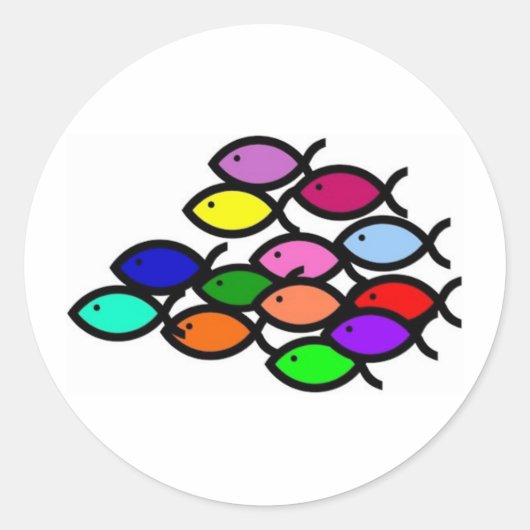 Christelijke vissymbolen - Rainbow - Ronde Sticker (Voorkant)