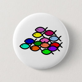Christelijke vissymbolen - Regenboogschool - Ronde Button 5,7 Cm