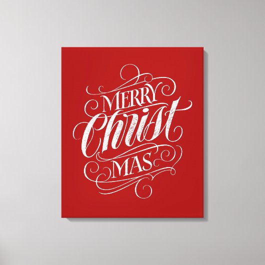 Christelijke vrolijke kerst krijt belettering rood canvas afdruk (Voorkant)