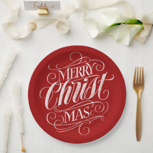 Christelijke vrolijke kerst krijt belettering rood papieren bordje