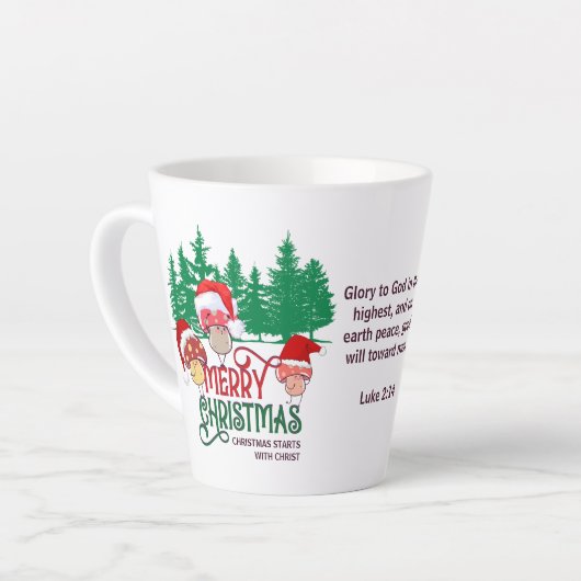 Christelijke VROLIJKE KERST PADDENSTOELEN in Vorst Latte Mok (Linkerhoek)