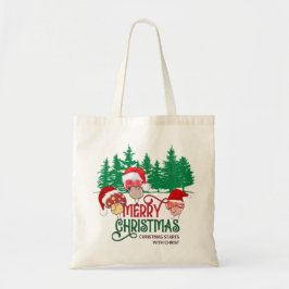 Christelijke VROLIJKE KERST PADDENSTOELEN in Vorst Tote Bag