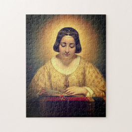Christelijke vrouw die bijbelschilderij leest legpuzzel