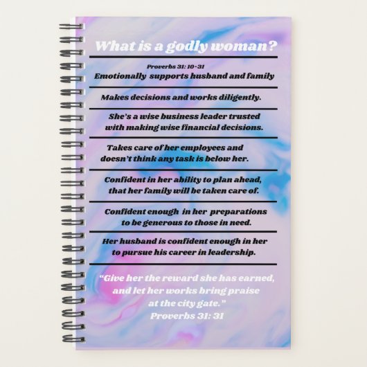 Christelijke vrouw Ideaal Infographic Spreuken 31 Planner (Voorkant)