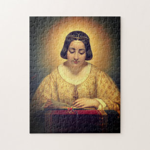 Christelijke vrouw leest bijbelmiddeleeuws schilde legpuzzel