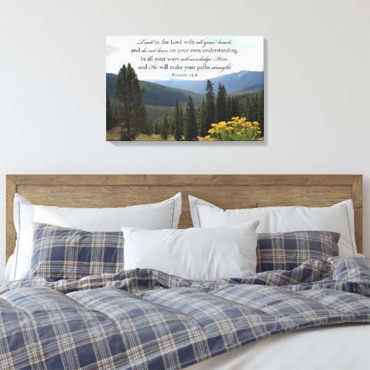 Christelijke Wall Art Mountain Uitzicht Trust in L Canvas Afdruk (Insitu (Slaapkamer))