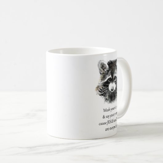 Christelijke waskamer Was uw handen Raccoon Koffiemok (Voorkant rechts)