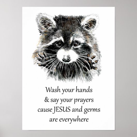 Christelijke waskamer Was uw handen Raccoon Poster (Voorkant)