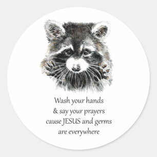 Christelijke waskamer Was uw handen Raccoon Ronde Sticker