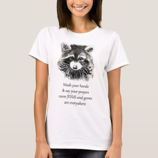 Christelijke waskamer Was uw handen Raccoon T-shirt (Voorkant)