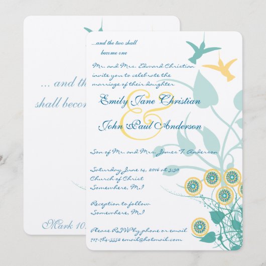 Christelijke weddenschap Uitnodiging Vogelbloemen (Voorkant / Achterkant)