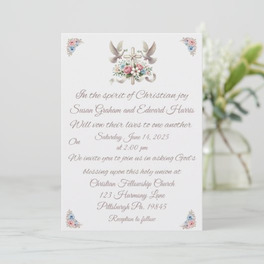 Christelijke Witte Duiven en Cross Wedding Uitnodi Kaart (Staand voorkant)