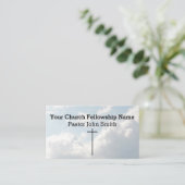 Christelijke Witte Fluffy Clouds Sky Cross Church Visitekaartje (Staand voorkant)