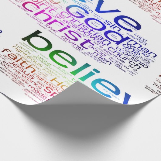 Christelijke woordwolk cadeaupapier (Hoek)