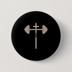 Christelijke Workout Hantele Kruis Barbell Gym Jez Ronde Button 5,7 Cm