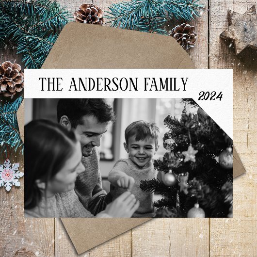 Christelijke zwart-wit familie foto kerst feestdagenkaart