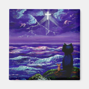 Christelijke zwarte kattenmuis Cross Creationarts Magneet