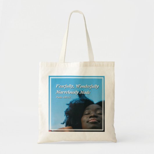 Christelijke zwarte vrouw FEARFULLY WONDERFULLY MA Tote Bag (Voorkant)