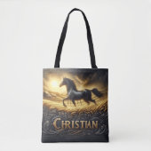 Christelijk's Ranch Horse bij zonsondergang Tote Bag (Voorkant)