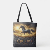 Christelijk's Ranch Horse bij zonsondergang Tote Bag (Achterkant)