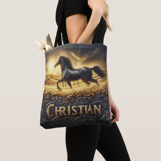 Christelijk's Ranch Horse bij zonsondergang Tote Bag (Dichtbij)