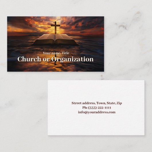 Christendom-Religieus Kruis en Bijbel in zonsonder Visitekaartje (Voorkant / Achterkant)