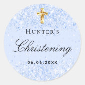 Christenen lichtblauwe glitter sparters ronde sticker (Voorkant)