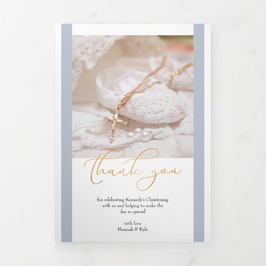 Christening 10 Foto: Blauw en wit Drieluik Kaart (Cover)