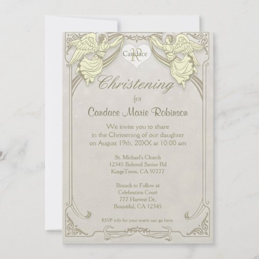 Christening | Angel Monogram Kaart (Voorkant)