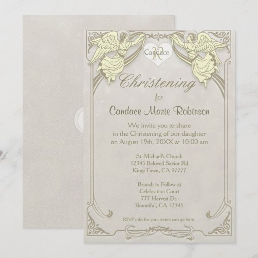 Christening | Angel Monogram Kaart (Voorkant / Achterkant)