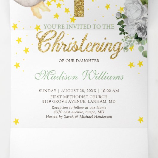 Christening Angels Gold Genderneutraal Drieluik Uitnodiging (Binnenkant midden)