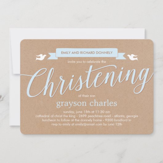 Christening Banner Baptism Uitnodiging - Blauw (Voorkant)