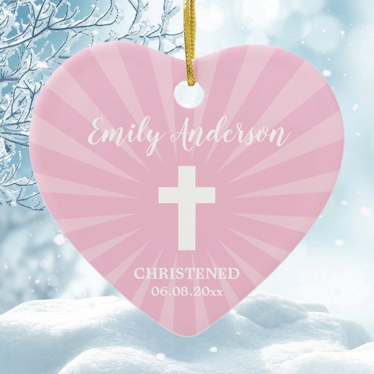 Christening Baptism Baby Girl Pink Keramisch Ornament