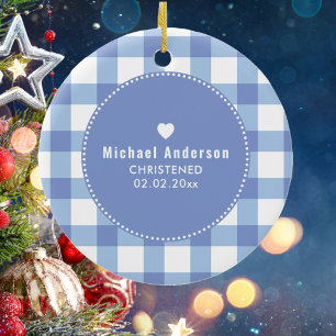 Christening Baptism Cute Baby Kinder Foto Blauw Keramisch Ornament