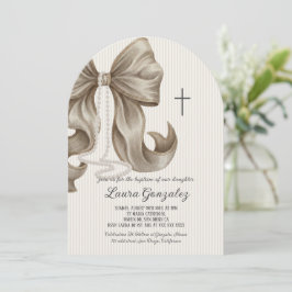 Christening Baptism Elegant Neutral Striped Bow  Kaart