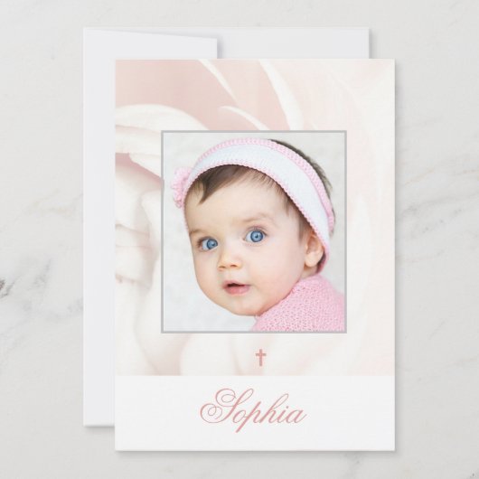 Christening Baptism Fotomeisje Roze Rose Silver Kaart (Achterkant)